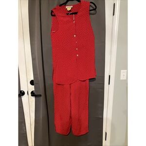 Jones & Co Women's Small Polka‎ Dot Set, Top & Pants Set, Pullover Button Shirt